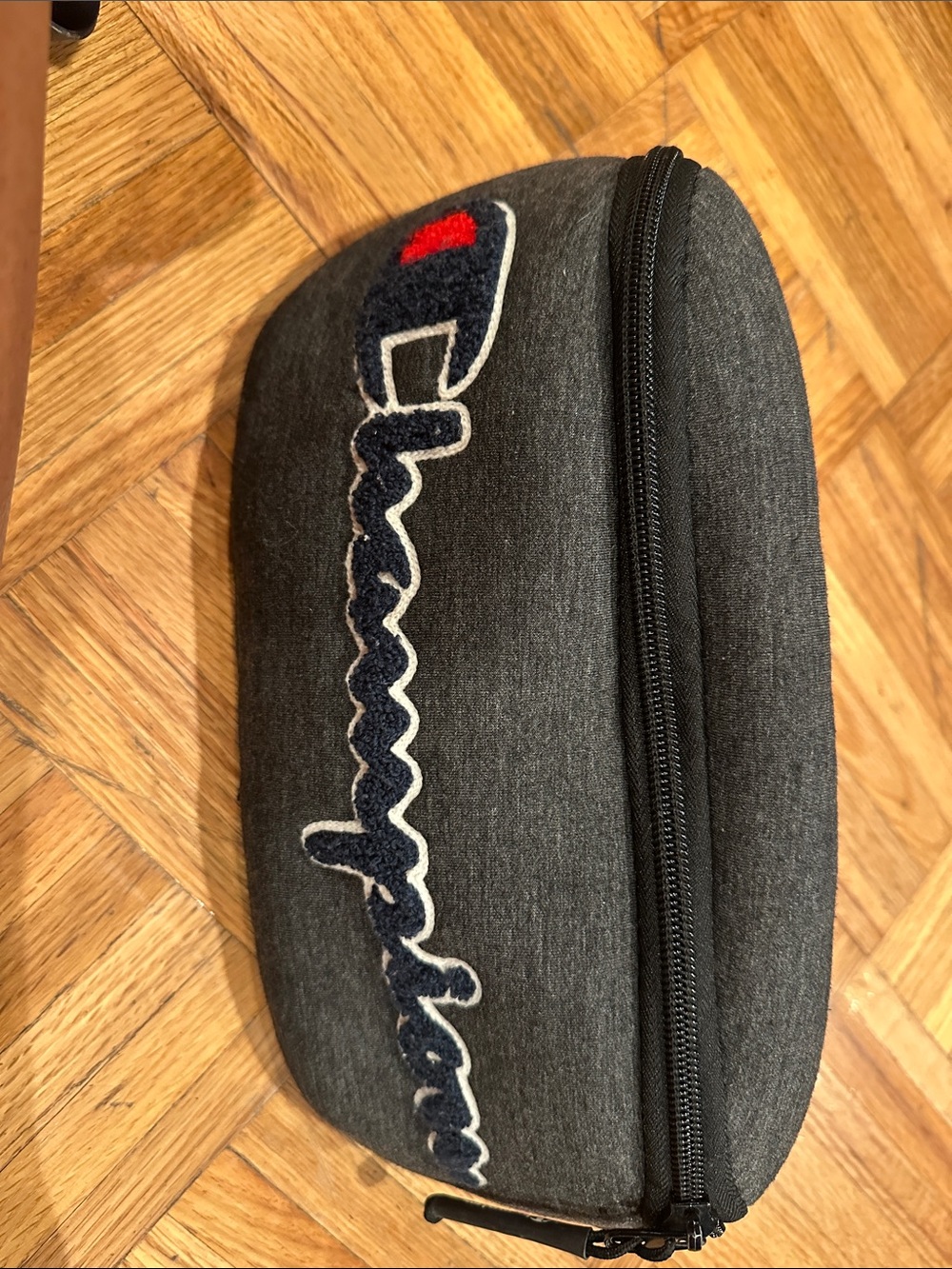 Champion Gray Toiletry Pouch with Navy Script and Red Accent